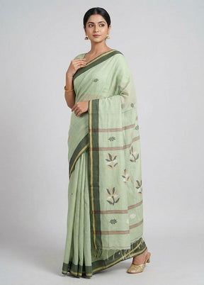 Blue Khadi Cotton Saree With Blouse Piece