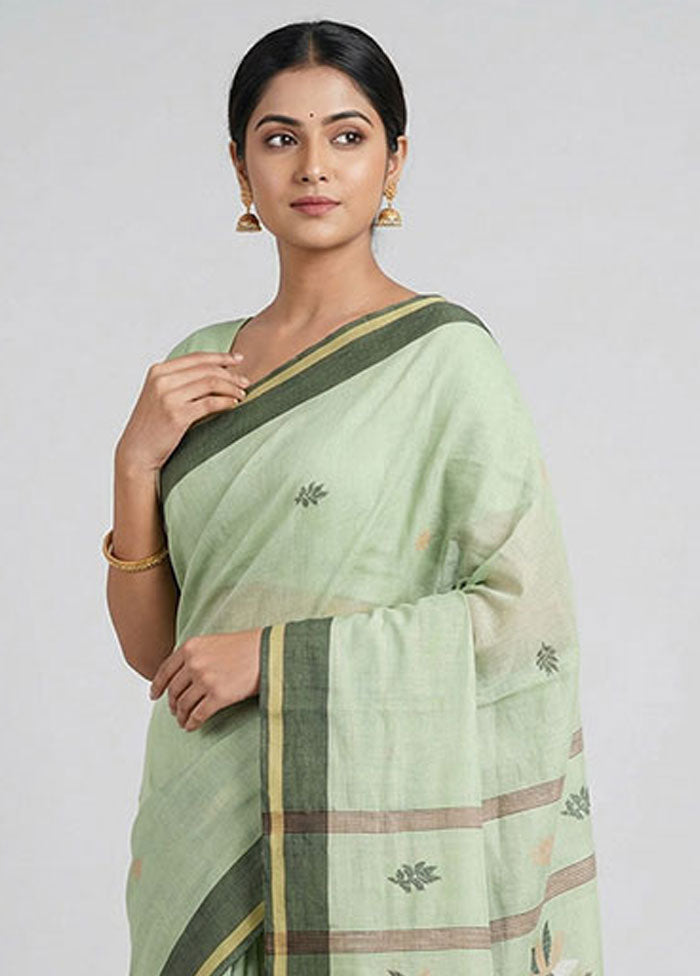 Blue Khadi Cotton Saree With Blouse Piece
