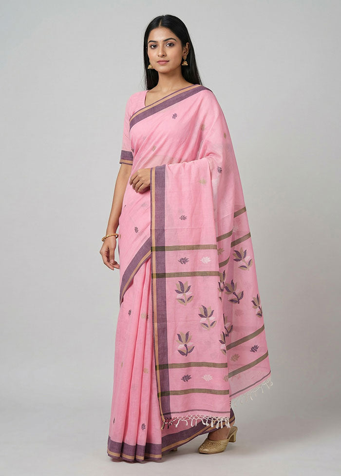 Pink Khadi Cotton Saree With Blouse Piece