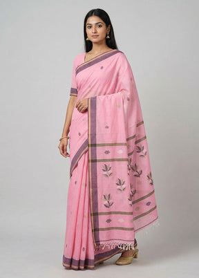 Pink Khadi Cotton Saree With Blouse Piece