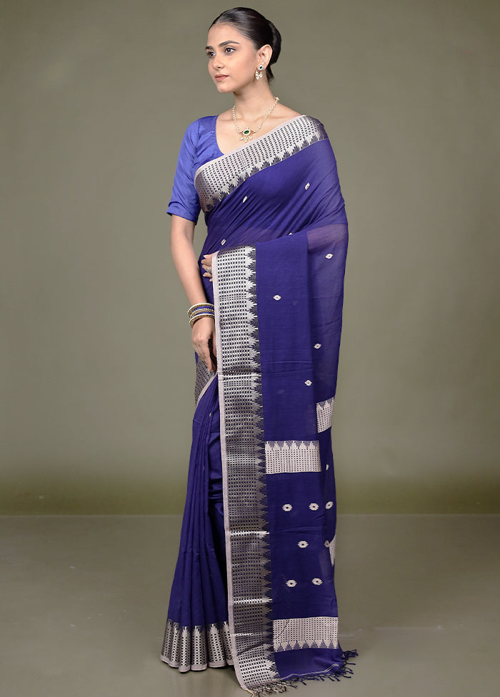 Blue Pure Cotton Saree With Blouse Piece