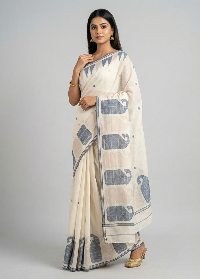 White Khadi Cotton Saree With Blouse Piece