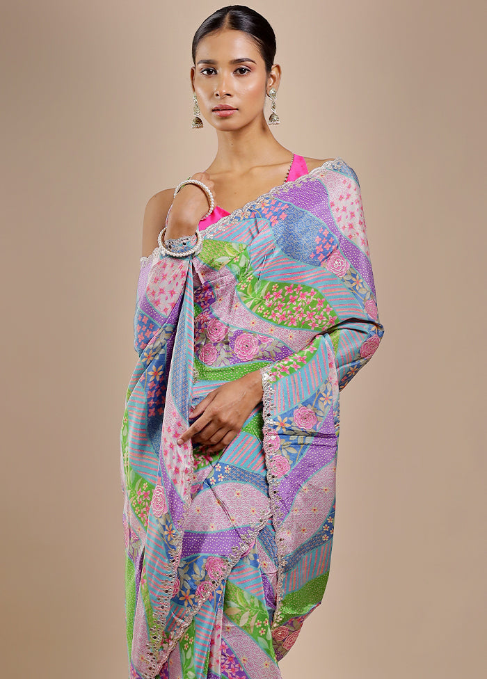 Pink Printed Pure Silk Saree Without Blouse Piece