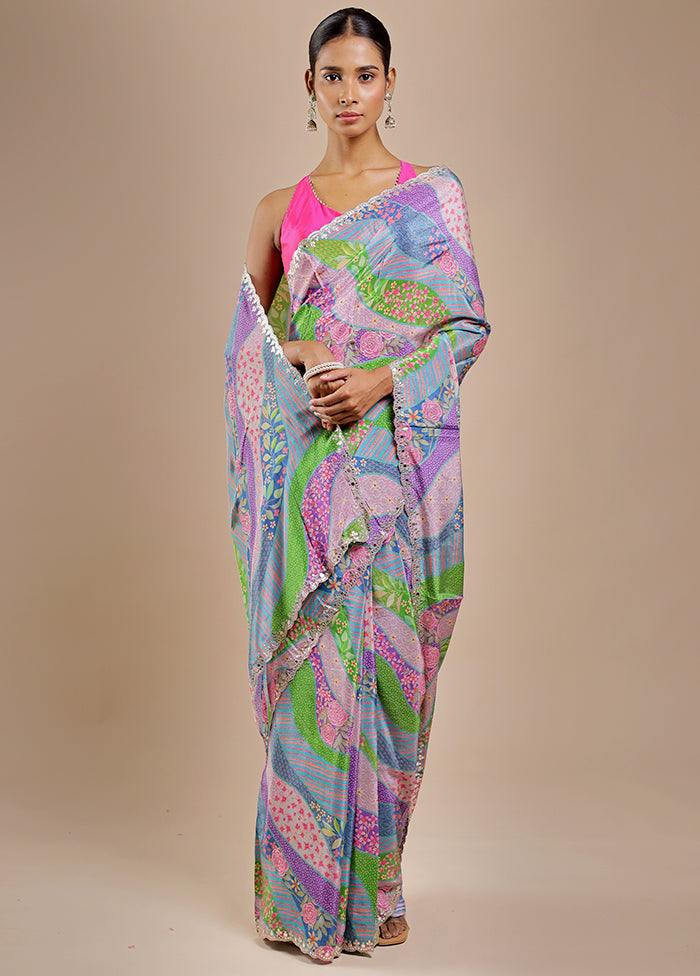 Pink Printed Pure Silk Saree Without Blouse Piece
