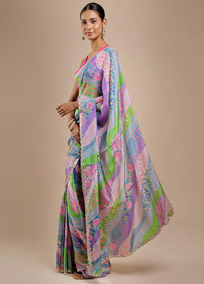 Pink Printed Pure Silk Saree Without Blouse Piece