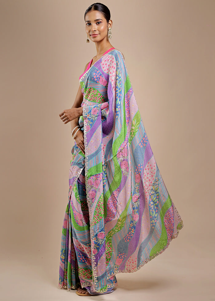 Pink Printed Pure Silk Saree Without Blouse Piece