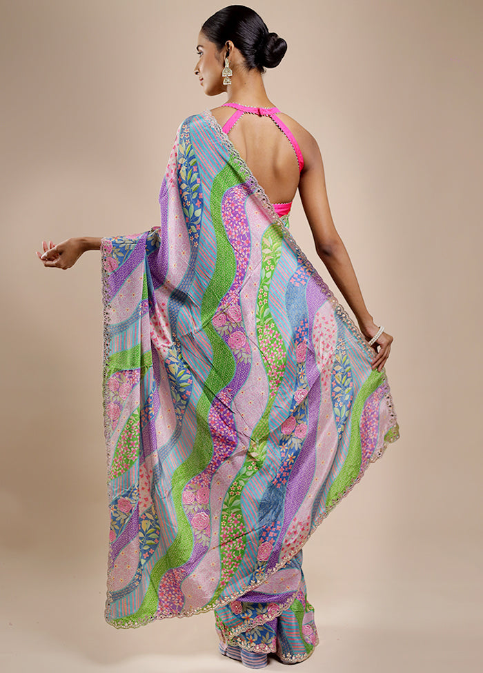 Pink Printed Pure Silk Saree Without Blouse Piece
