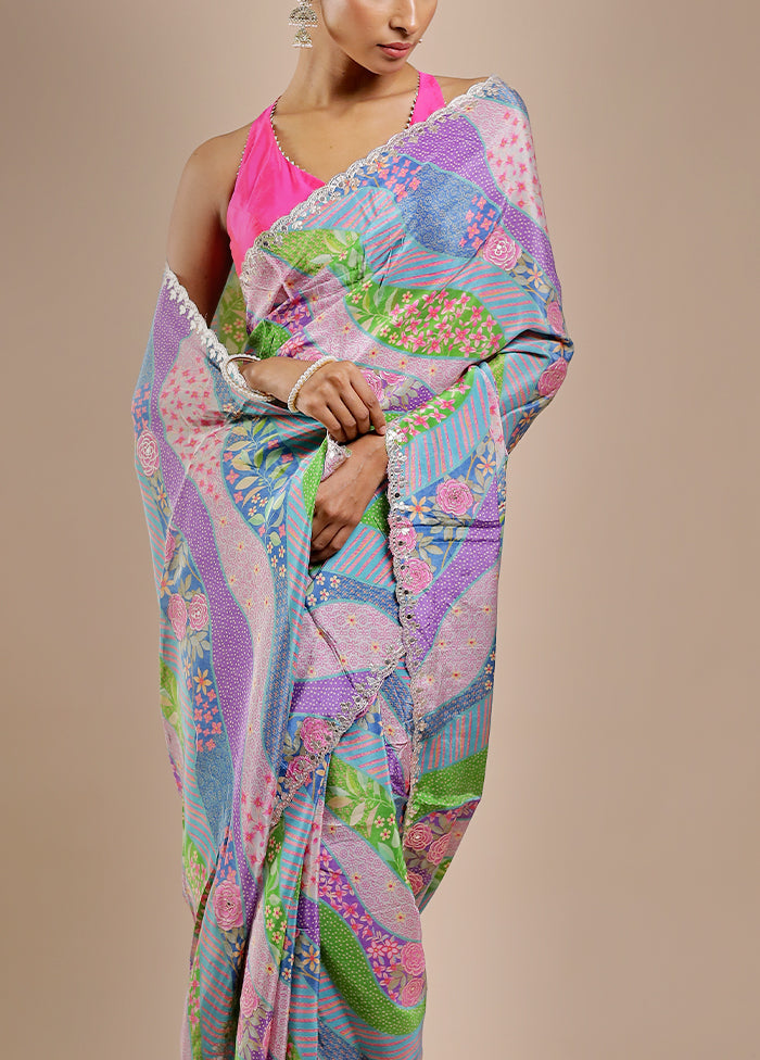 Pink Printed Pure Silk Saree Without Blouse Piece