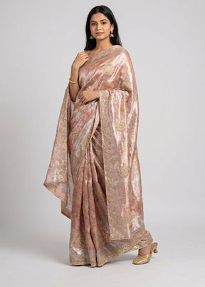 Grey Handloom Tissue Pure Silk Saree With Blouse Piece