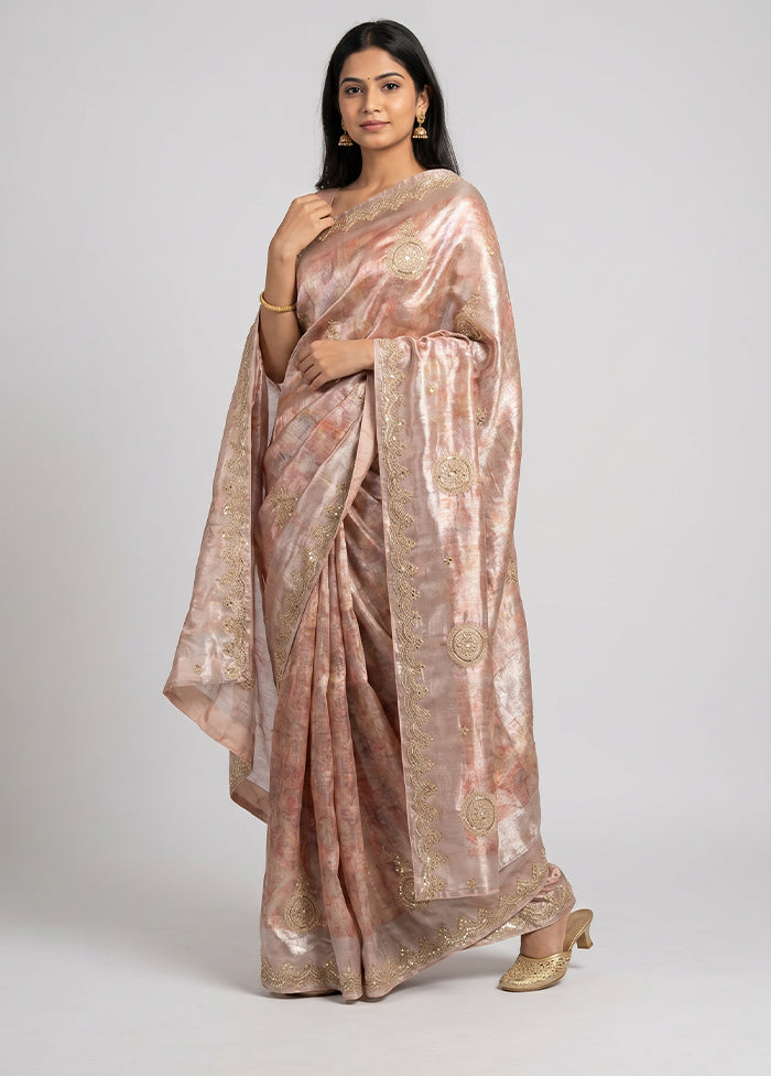 Grey Handloom Tissue Pure Silk Saree With Blouse Piece