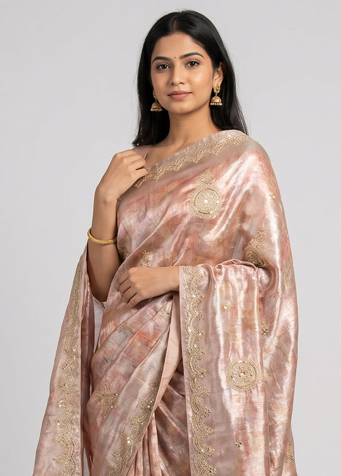 Grey Handloom Tissue Pure Silk Saree With Blouse Piece