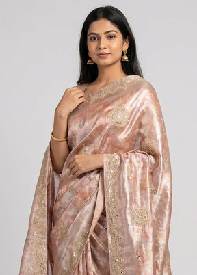 Grey Handloom Tissue Pure Silk Saree With Blouse Piece