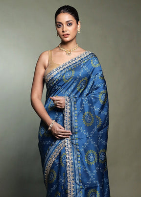 Blue Handloom Chiffon Pure Silk Saree With Blouse Piece