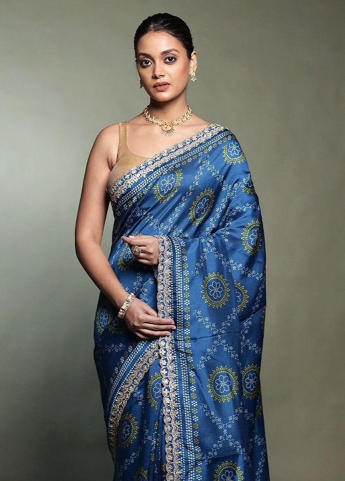 Blue Handloom Chiffon Pure Silk Saree With Blouse Piece
