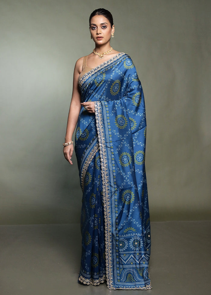 Blue Handloom Chiffon Pure Silk Saree With Blouse Piece