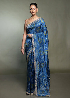 Blue Handloom Chiffon Pure Silk Saree With Blouse Piece