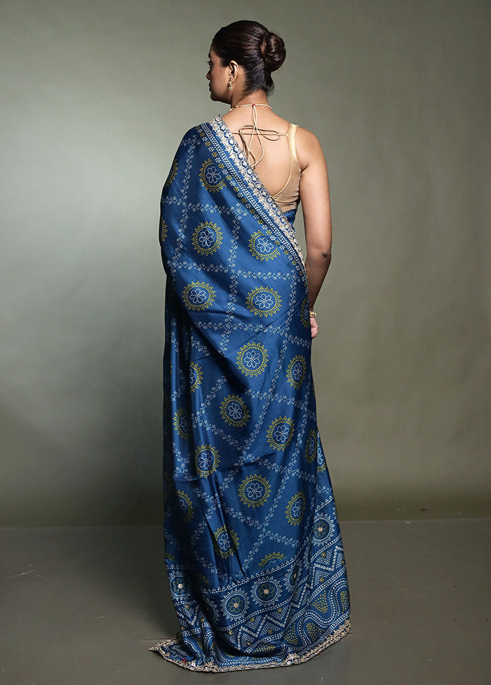 Blue Handloom Chiffon Pure Silk Saree With Blouse Piece