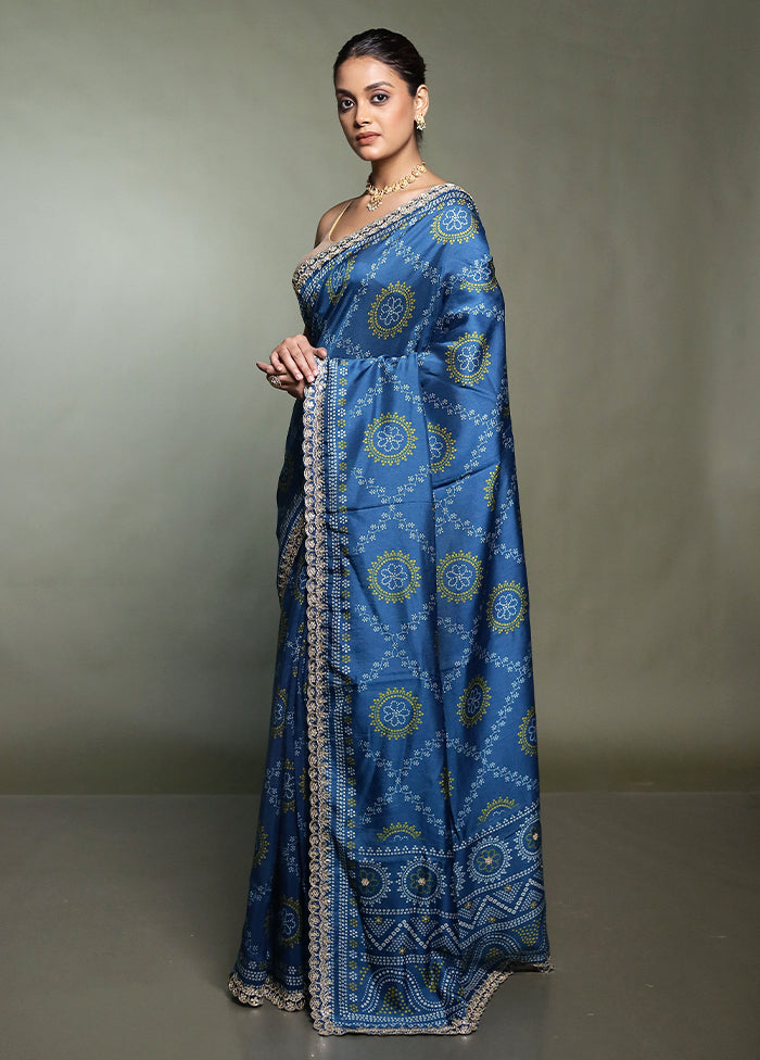 Blue Handloom Chiffon Pure Silk Saree With Blouse Piece