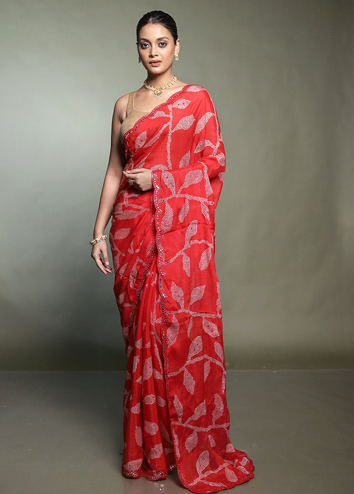 Red Handloom Chiffon Pure Silk Saree With Blouse Piece