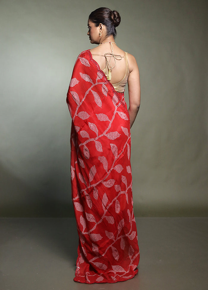Red Handloom Chiffon Pure Silk Saree With Blouse Piece