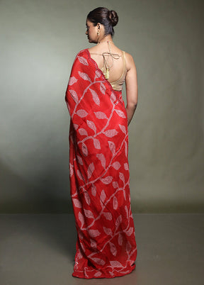 Red Handloom Chiffon Pure Silk Saree With Blouse Piece