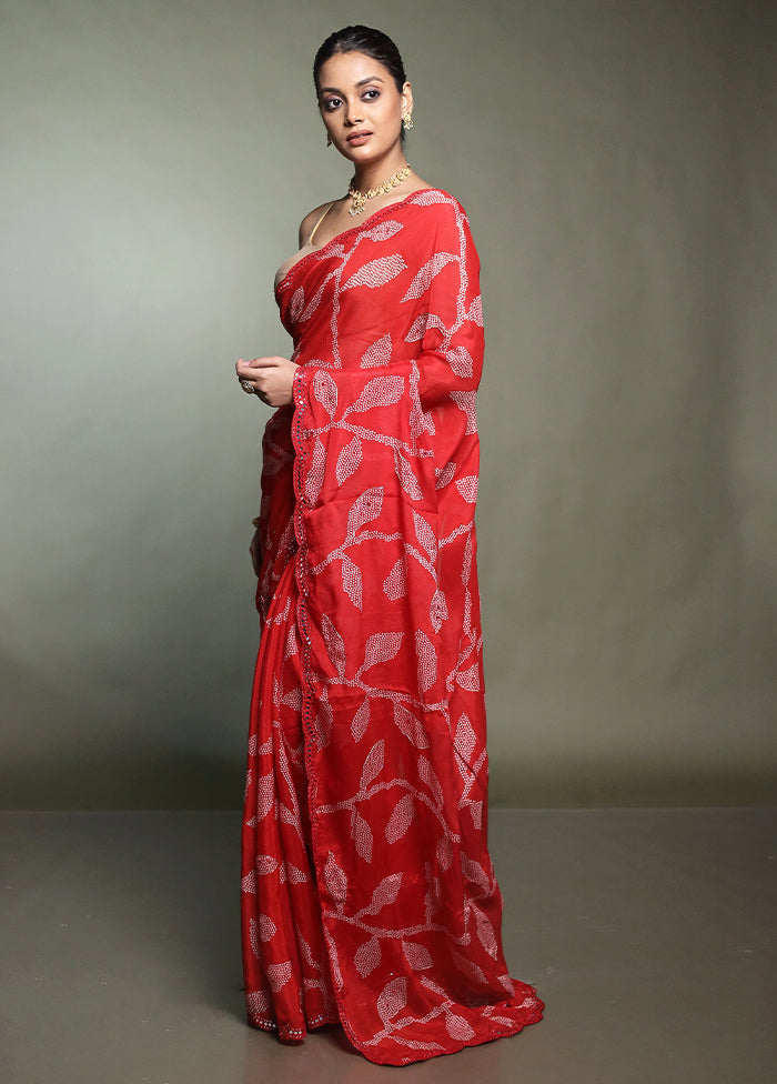 Red Handloom Chiffon Pure Silk Saree With Blouse Piece