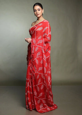 Red Handloom Chiffon Pure Silk Saree With Blouse Piece
