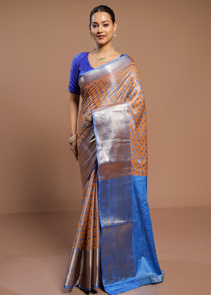 Orange Kora Silk Saree With Blouse Piece