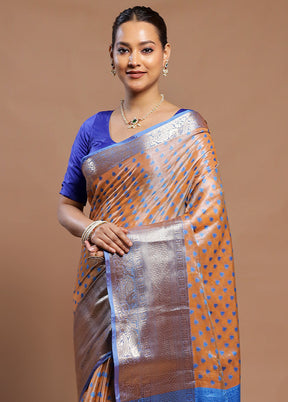 Orange Kora Silk Saree With Blouse Piece
