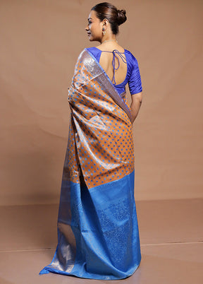 Orange Kora Silk Saree With Blouse Piece