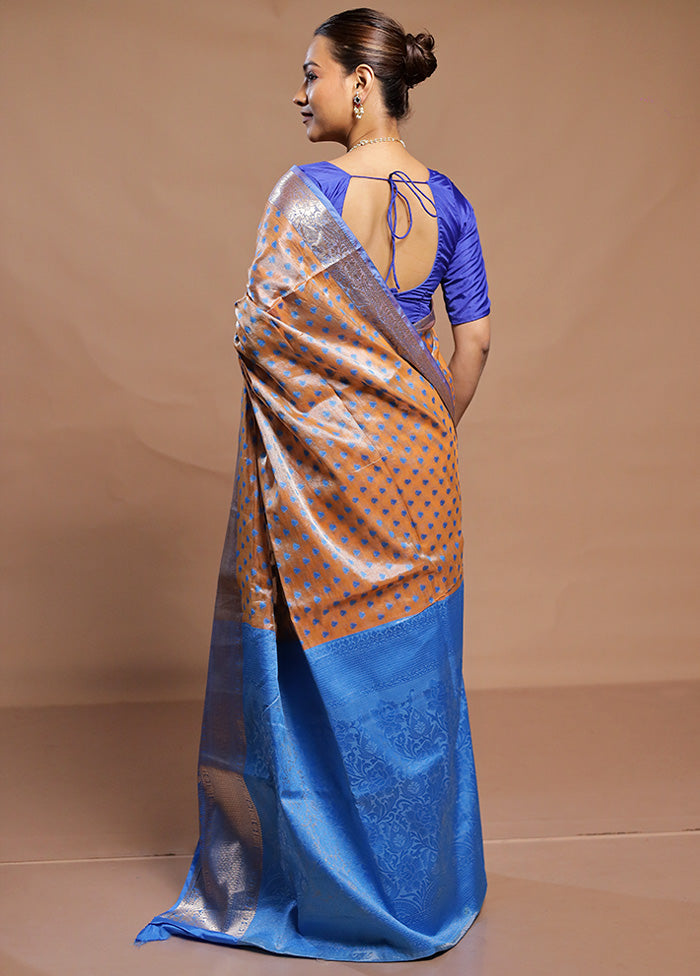 Orange Kora Silk Saree With Blouse Piece