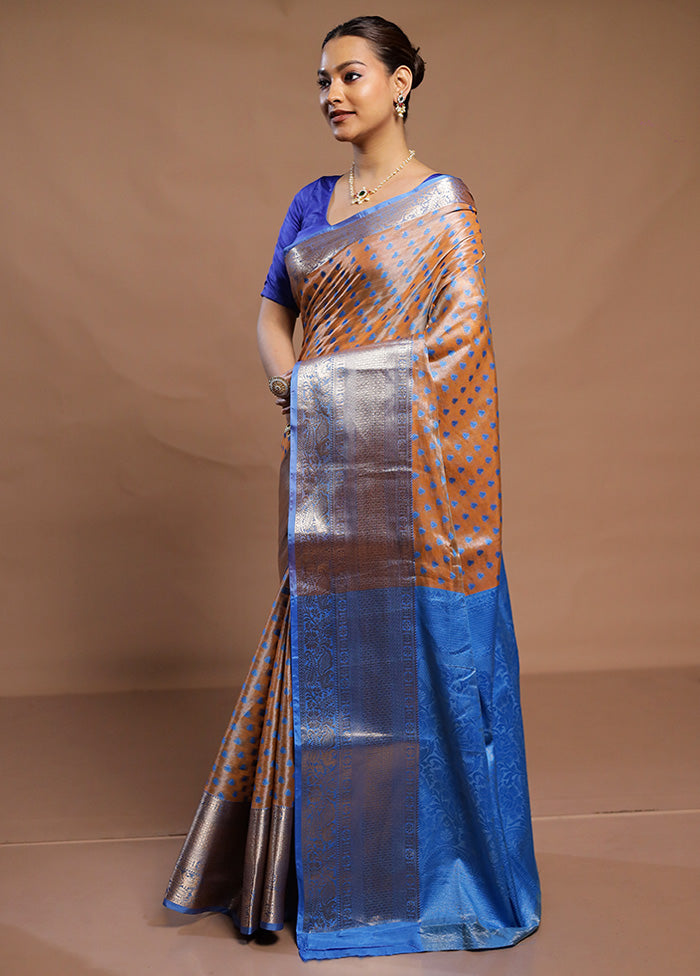 Orange Kora Silk Saree With Blouse Piece