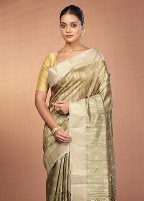 Green Dupion Silk Saree With Blouse Piece