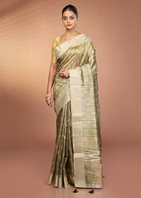 Green Dupion Silk Saree With Blouse Piece