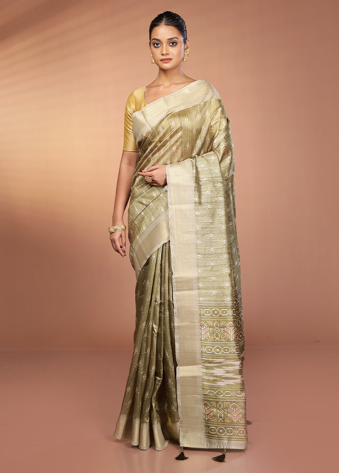 Green Dupion Silk Saree With Blouse Piece