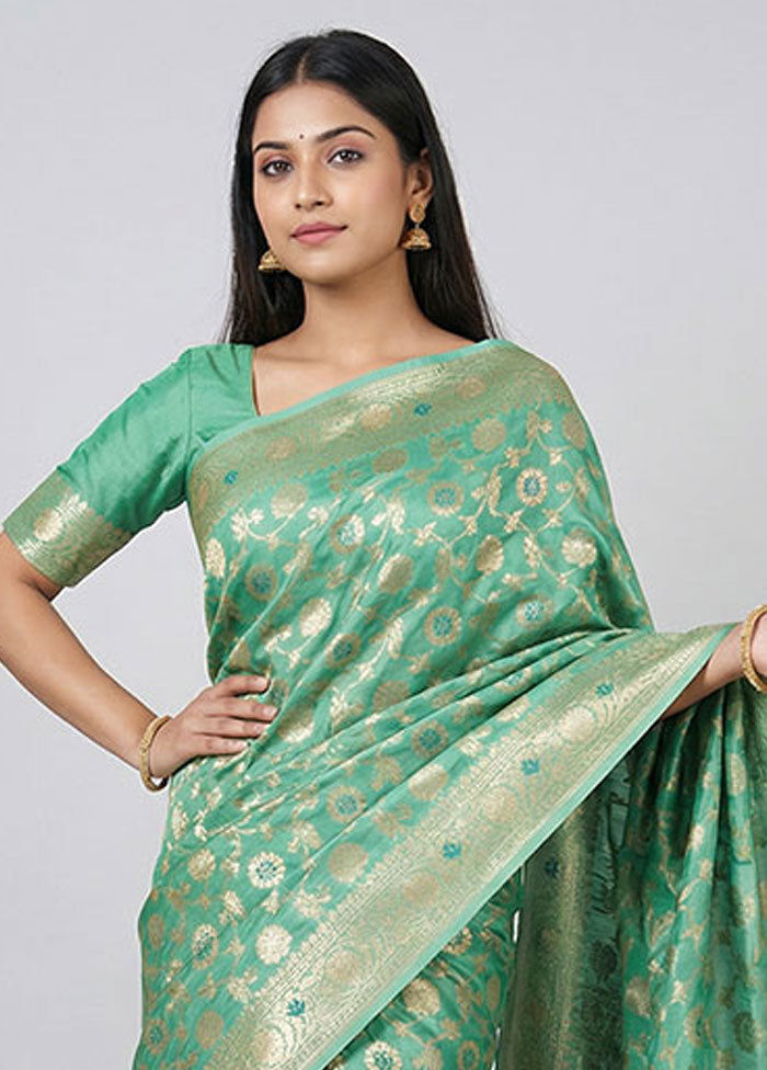 Green Organza Saree With Blouse Piece