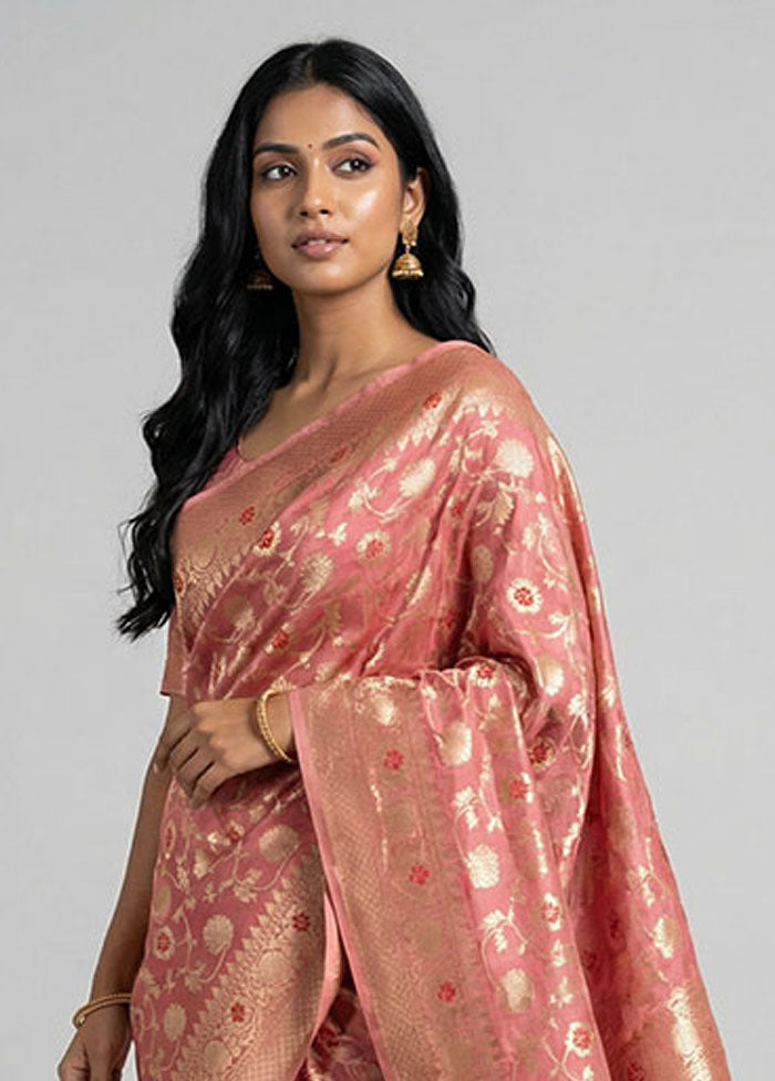 Pink Organza Saree With Blouse Piece
