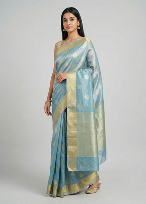 Blue Tissue Silk Saree With Blouse Piece
