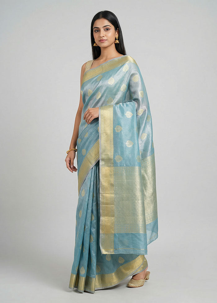 Blue Tissue Silk Saree With Blouse Piece
