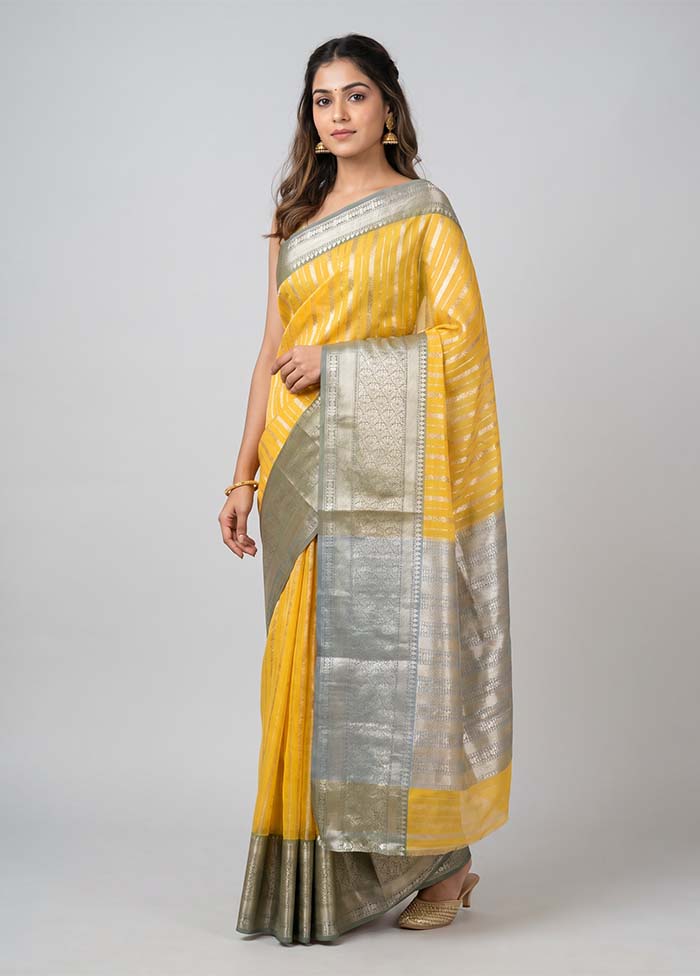 Yellow Organza Saree With Blouse Piece