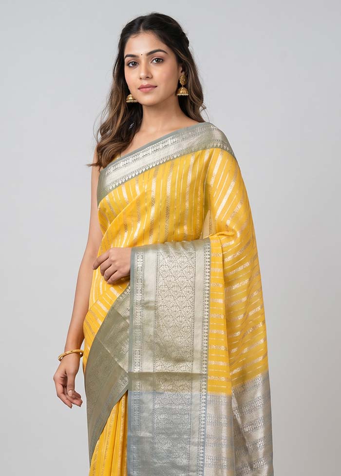 Yellow Organza Saree With Blouse Piece
