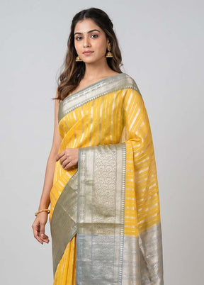 Yellow Organza Saree With Blouse Piece