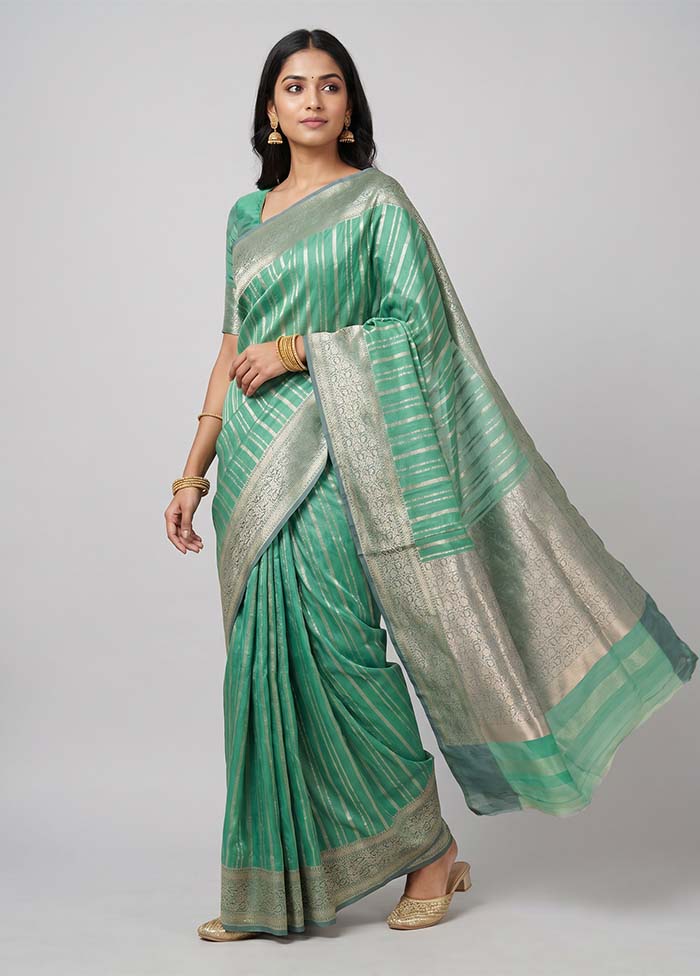 Green Organza Saree With Blouse Piece