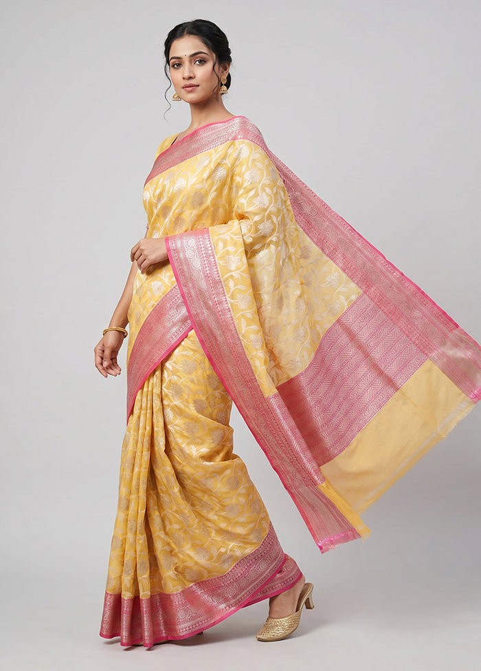 Yellow Organza Saree With Blouse Piece