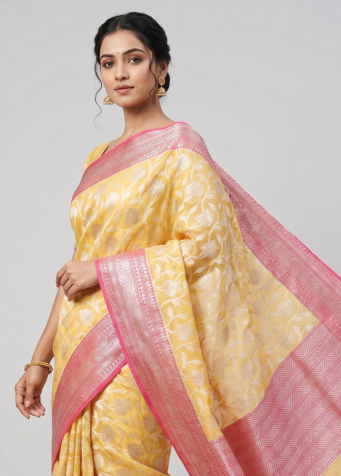 Yellow Organza Saree With Blouse Piece