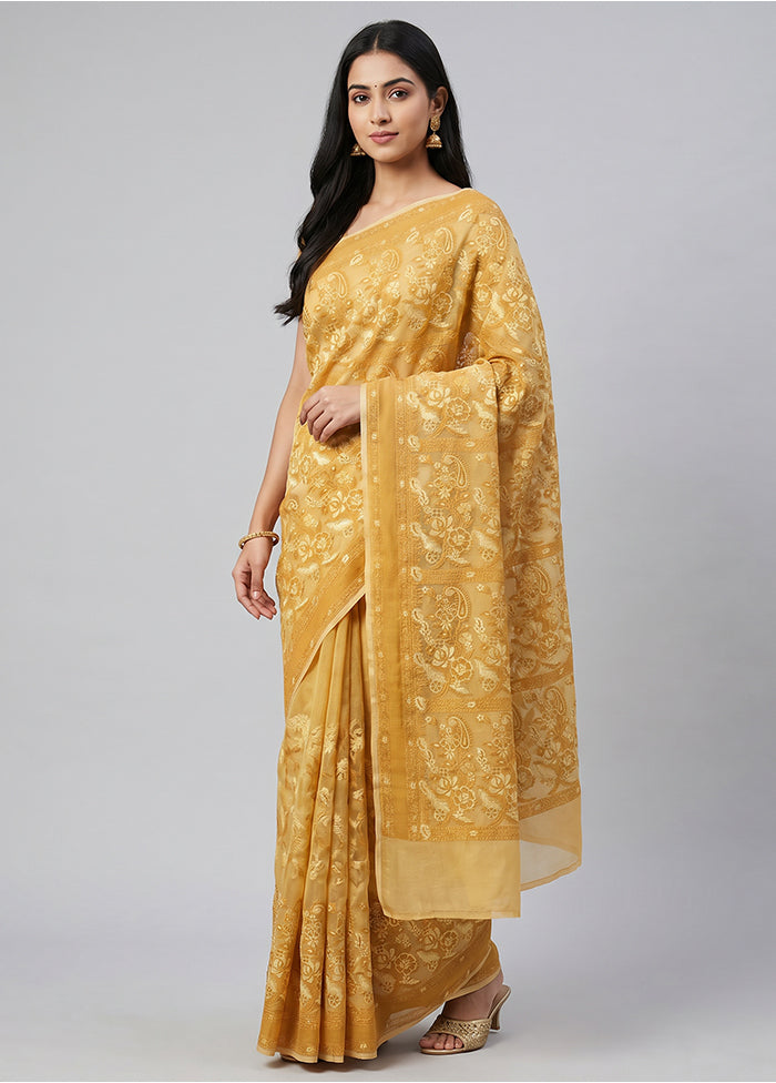 Cream Kora Silk Saree With Blouse Piece