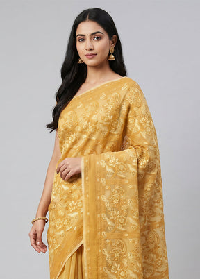 Cream Kora Silk Saree With Blouse Piece