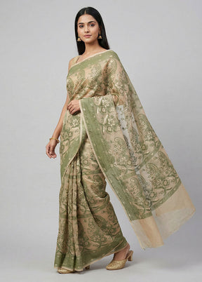Cream Kora Silk Saree With Blouse Piece