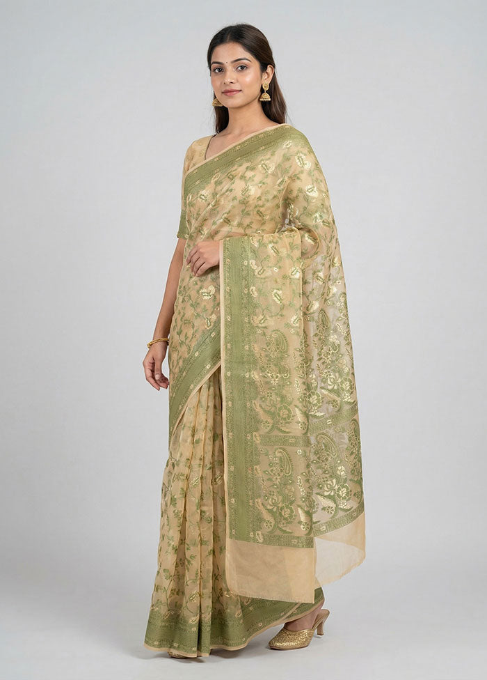 Cream Kora Silk Saree With Blouse Piece
