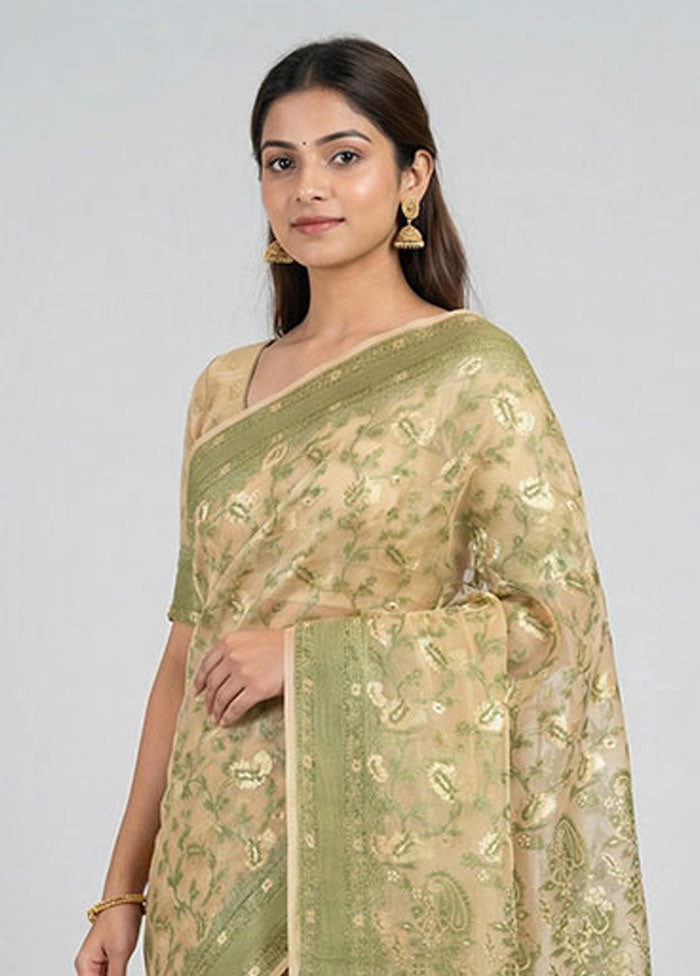 Cream Kora Silk Saree With Blouse Piece